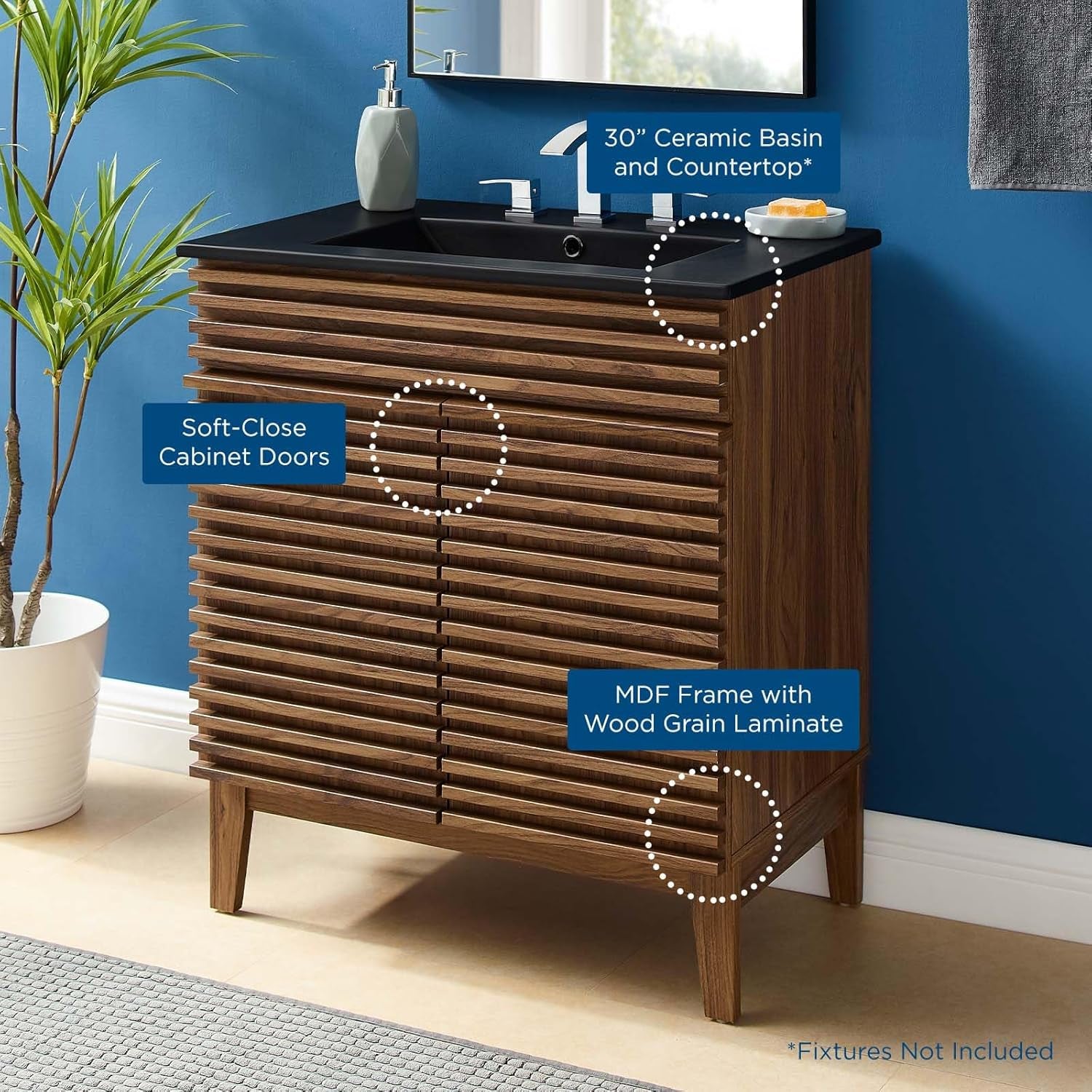 Render 30" Bathroom Vanity with Sink in Walnut Black