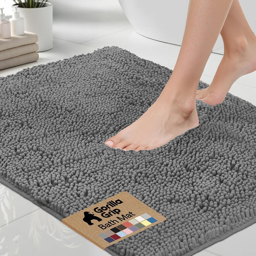 Bath Rug Mat, Thick Soft Absorbent Chenille, Quick Dry Microfiber Mats, Rubber Backing Washable Shower Floor Rugs, US Designed Bathroom Bathmat Home Decor Accessories, 24X17, Grey