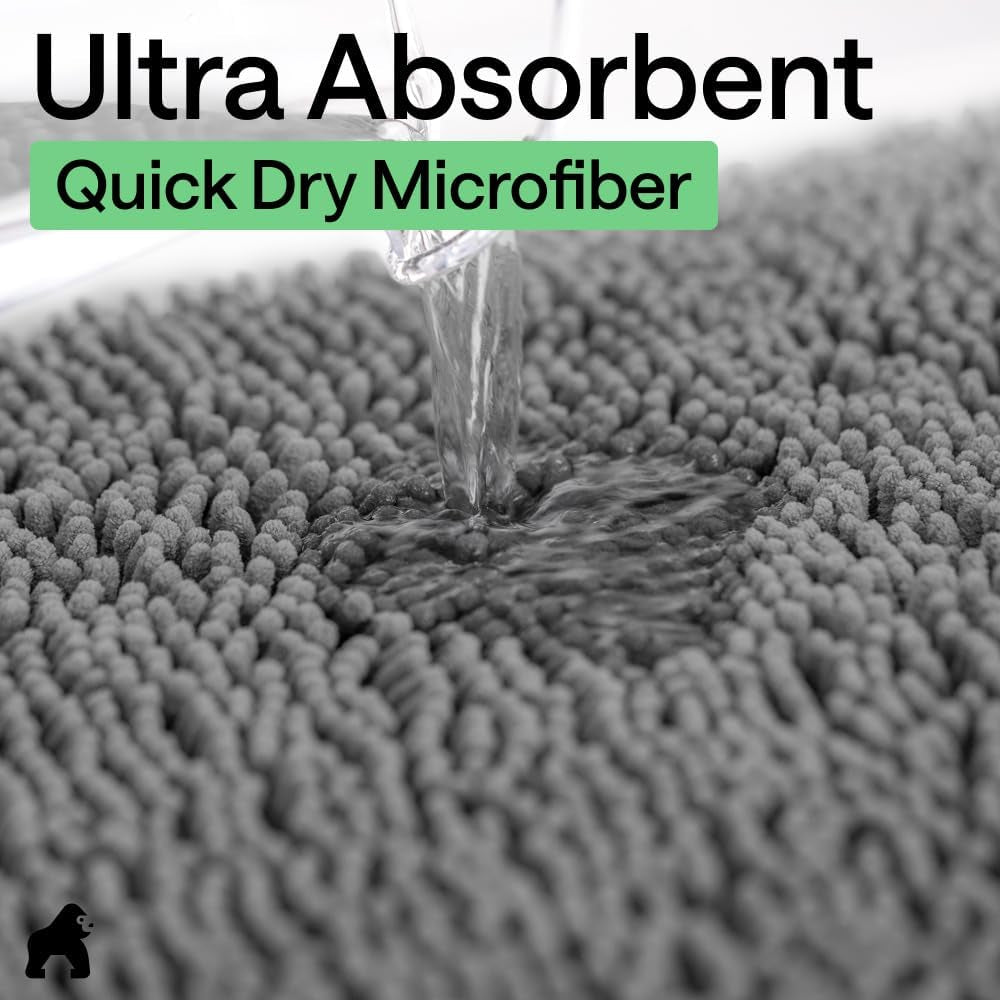 Bath Rug Mat, Thick Soft Absorbent Chenille, Quick Dry Microfiber Mats, Rubber Backing Washable Shower Floor Rugs, US Designed Bathroom Bathmat Home Decor Accessories, 24X17, Grey