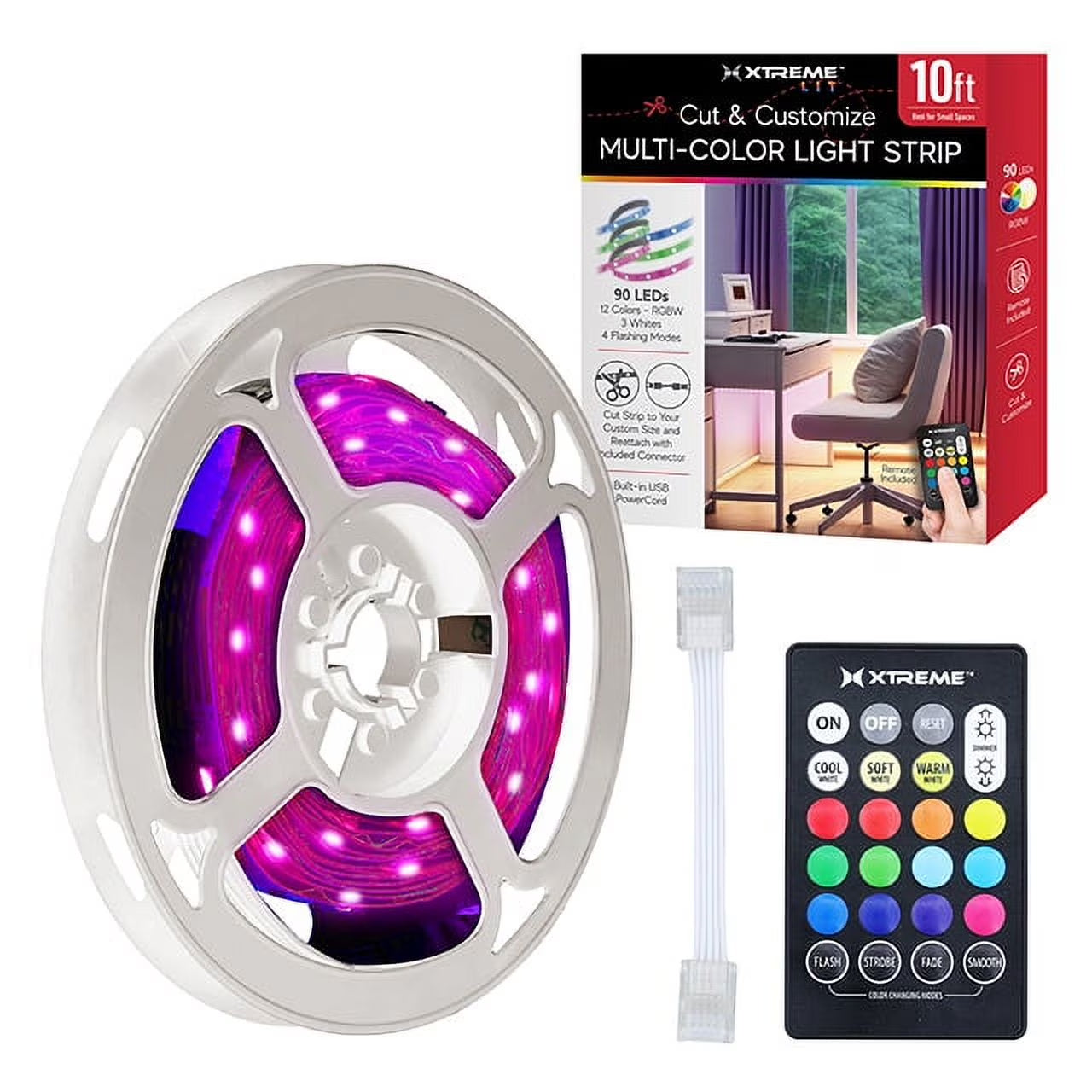 Lit Multicolor LED Light Strip Kit, 10-Foot Cut & Customize Indoor Strip Lights with Remote, for Christmas, Halloween, Party, Gameday and More