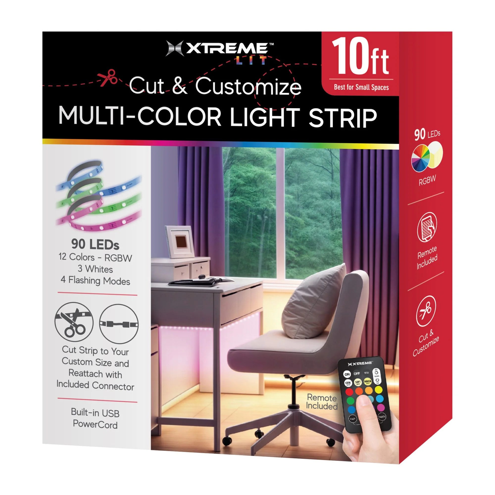 Lit Multicolor LED Light Strip Kit, 10-Foot Cut & Customize Indoor Strip Lights with Remote, for Christmas, Halloween, Party, Gameday and More